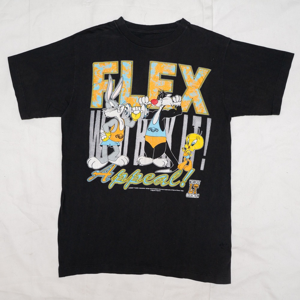 Vintage 90s 1993 Looney Tunes Flex‎ Apparel Workout Gym Single Stitch L Black